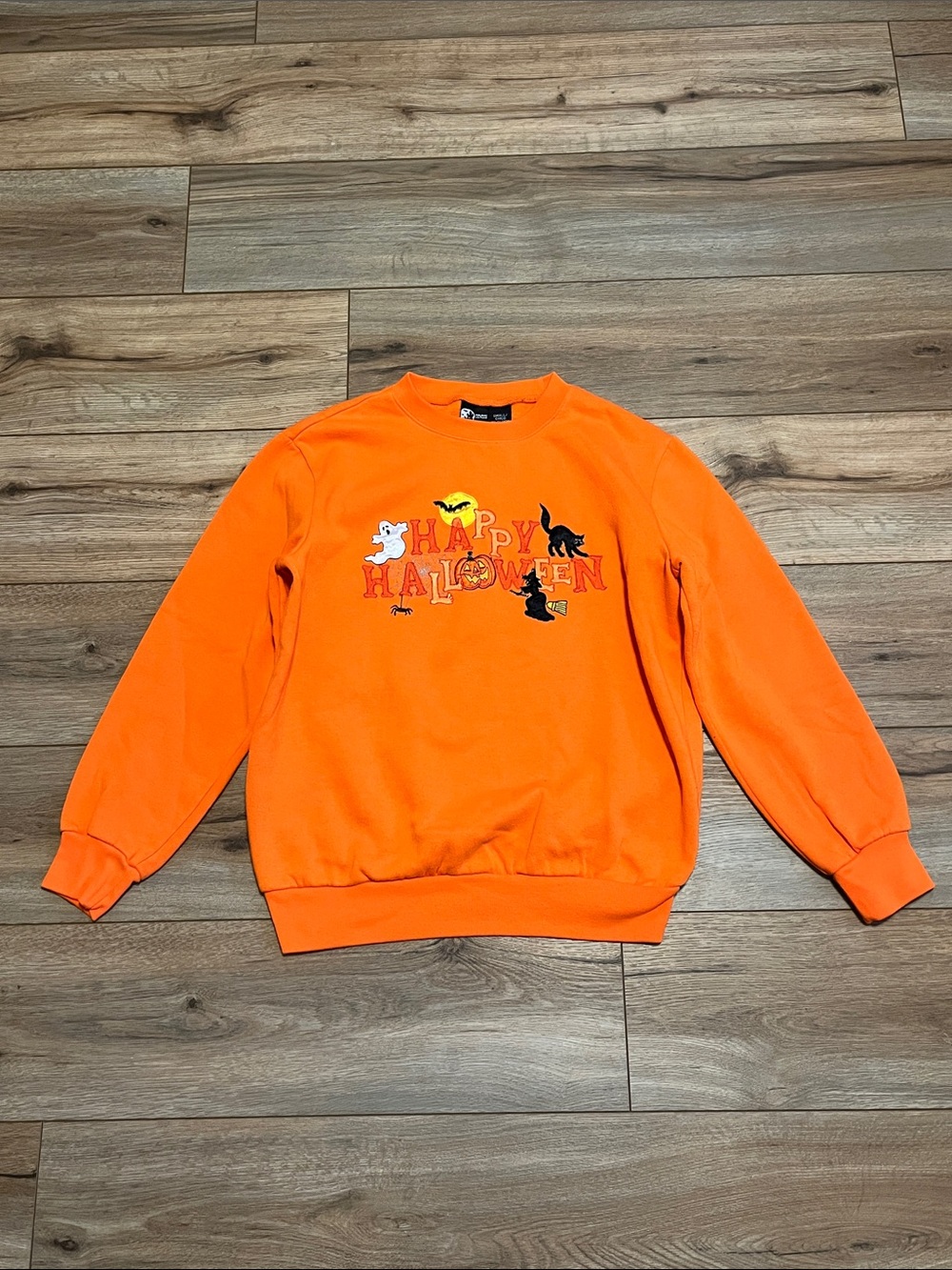 Holiday Editions Happy Halloween Embroidered Sweatshirt Orange Small Spooky